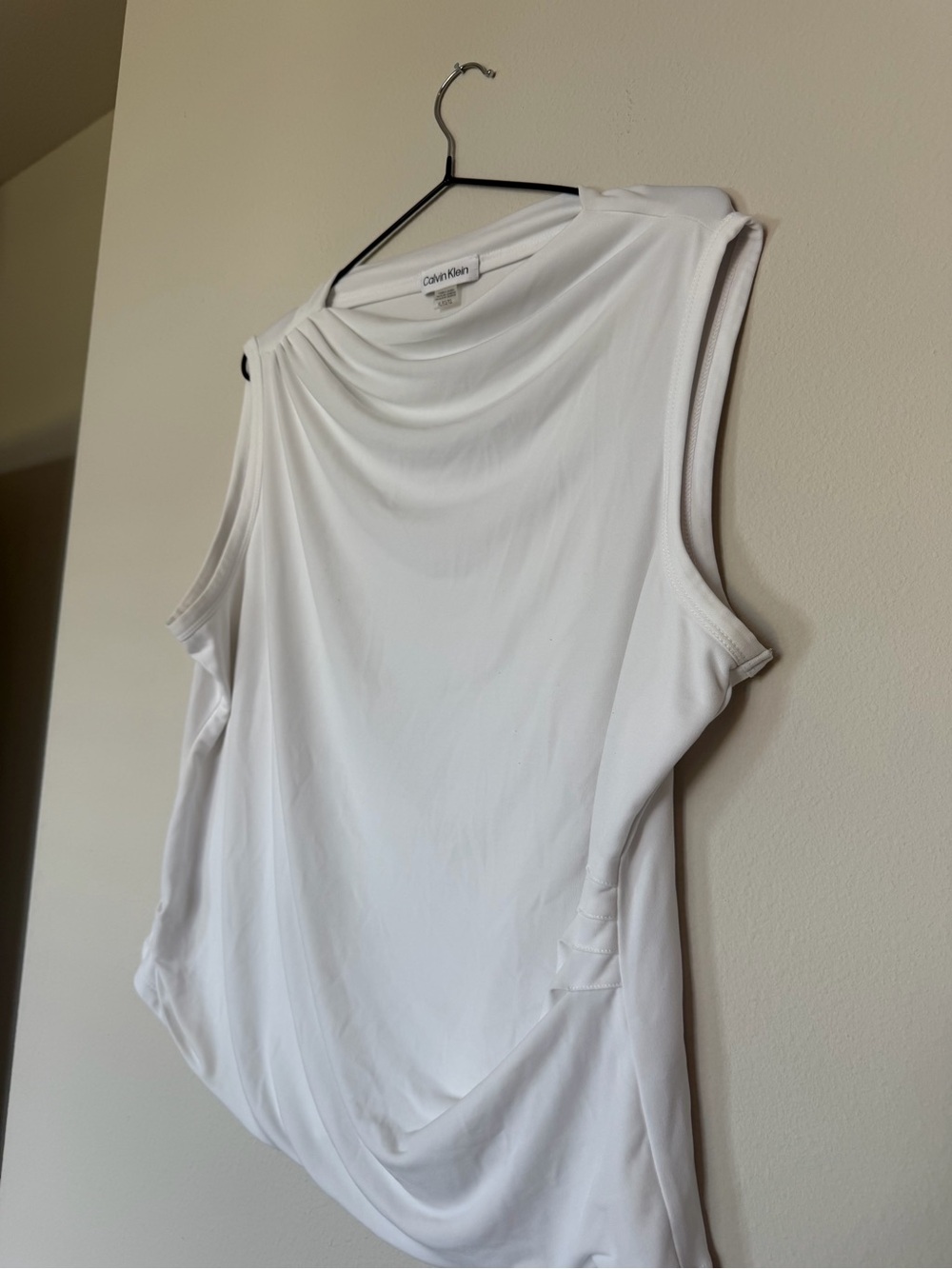 Calvin Klein White Draped Cowl Neck Tank